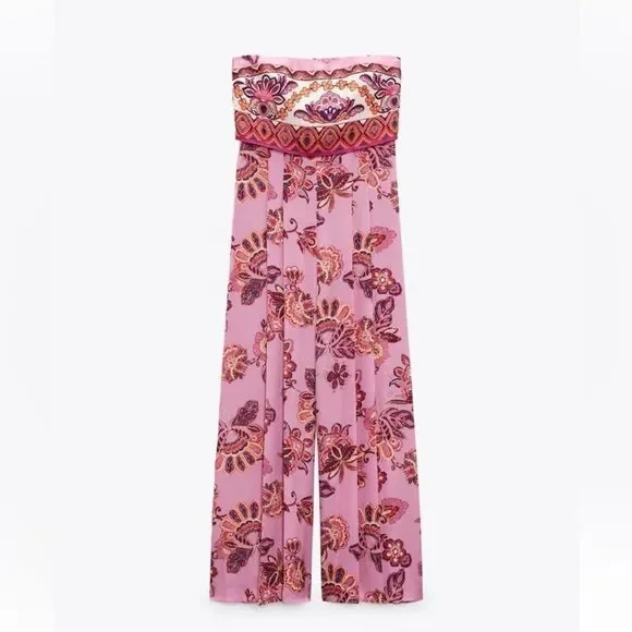 Zara blogger favorite strapless wide leg jumpsuit NWT - Picture 10 of 12